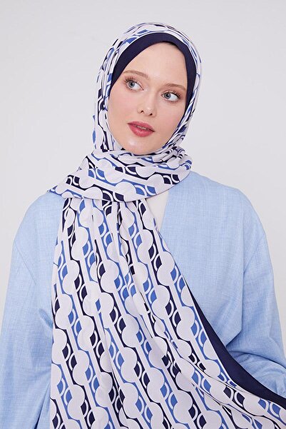 Levidor Navy blue geometric pattern mono scarf