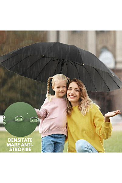 varioshop Umbrela automata VarioShop®, 24 fire din fibra de sticla, maner din lemn, rezistenta la vant, siste