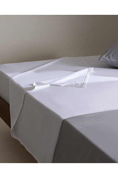 Madame Coco Sibyla Single 100% Cotton Satin Plain Bed Sheet - White