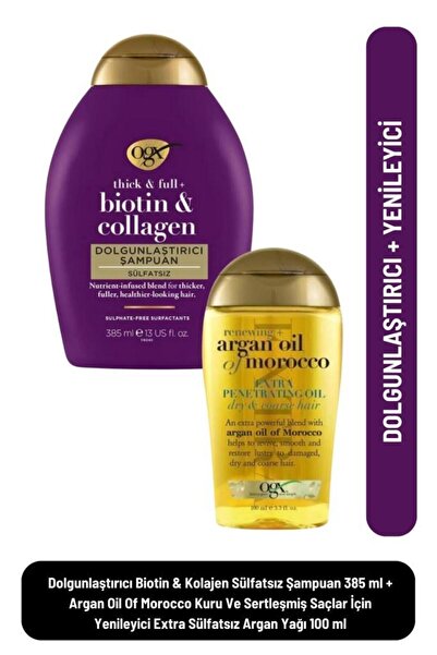OGX Dolgunlaştırıcı Biotin & Kolajen Şampuan + Kuru Ve Sertleşmiş Saçlar İçin Yenileyici Argan Yağı