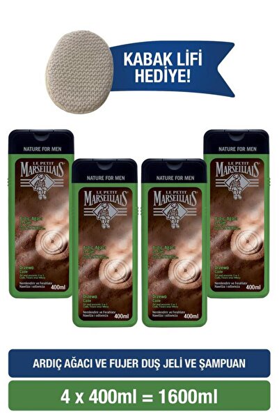 Le Petit Marseillais LPM Men Ardıç Ağacı ve Füjer Duş Jeli 400 ml x4 + Lif