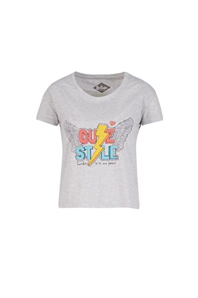 Lee Cooper Γυναικείο μπλουζάκι Elisa 100% βαμβακερό με λαιμόκοψη σε γκρι μελανζέ