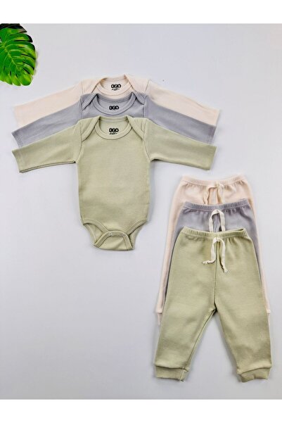 EFU BABY 3'lü %100 Pamuklu Unisex Esnek Uzun Kol Kaşkorse Bebek Body Pantolon...