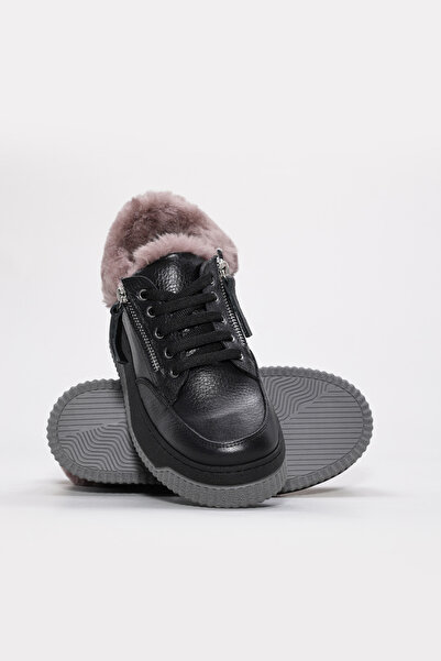 FAST STEP Γυναικεία παπούτσια casual από γνήσιο δέρμα και γούνα 142KZA15