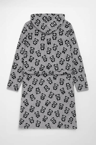 MARKAPIA WOMAN Women's Hooded Panda Patterned Fleece Dressing Gown