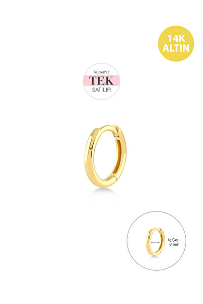KURSHUNI Sade Taşsız (8mm) Helix Hoop, 14 Ayar Altın Küpe (TEK Satılır)