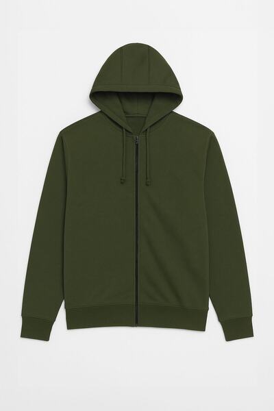 MARKAPIA Ανδρικό φούτερ με φερμουάρ και φλις εσωτερικά σε χακί χρώμα