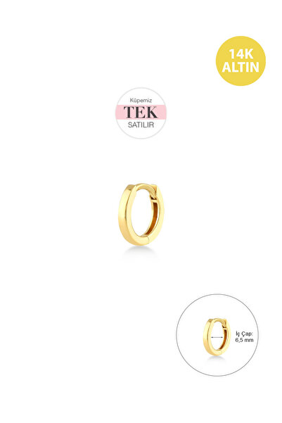 KURSHUNI Sade Taşsız (6,5mm) Helix Hoop, 14 Ayar Altın Küpe (TEK Satılır)