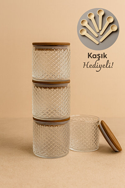 Fhilli Siena- 4-Piece Glass Storage Container with Bamboo Lid 375 Cc