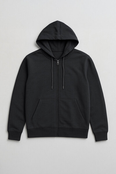 MARKAPIA Men's Zippered Hooded Smoked Sweatshirt with Pockets