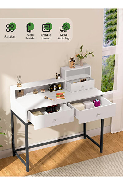 Ammar Space Makeup Vanity Desk with Drawers Small Dressing Table for Girls Bedroom Bedside table