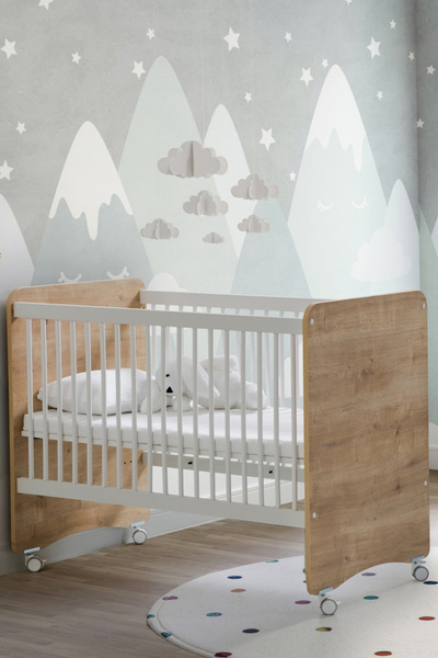 Babywhen Tekerlekli Anne Yanı Kademeli Bebek Beşiği - Bebek Yatağı - Park Yatak - Ahşap - 60x120 Cm Bw1026