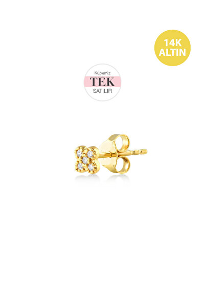 KURSHUNI Şanslı Yonca, 14 Ayar Altın Küpe (TEK Satılır)