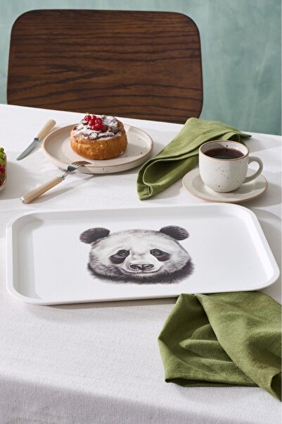 Apricot Karaca Apricot Biome Panda Patterned Rectangular Tray