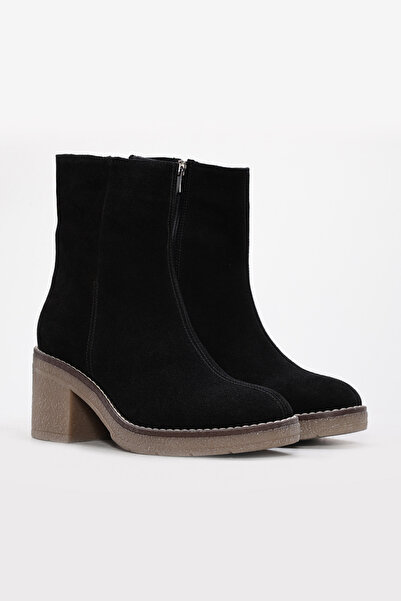 FAST STEP Γυναικείες μπότες με χοντρό τακούνι από γνήσιο δέρμα και γούνα 657SZA2505