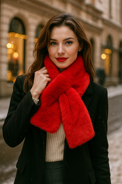 Luminos Butik Imported Red Plush Warm Soft Scarf, Thick Premium Neck Warmer, for Cold Weather Byn01-1