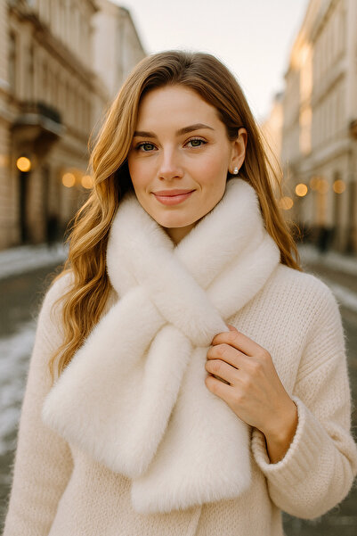 Luminos Butik Imported Soft White Plush Women's Premium Scarf Neck Warmer - Stylish and Warm Knit Design Byn01-1