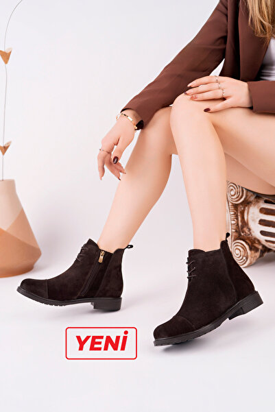 Deripabuc Genuine Leather Brown Suede Women's Leather Boots Trc-2733