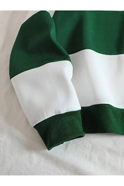 LiyAdaCo Unisex Couple Combination Green-White Polo Collar Half-Zipper Bottom Top Tracksuit Set