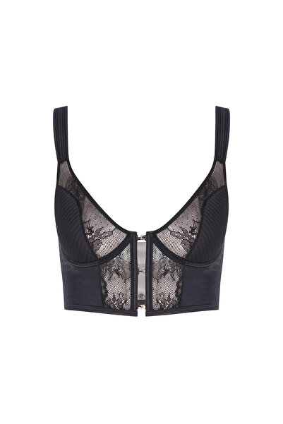 House of Silk Estelle Dantelli Saten Bustiyer Siyah