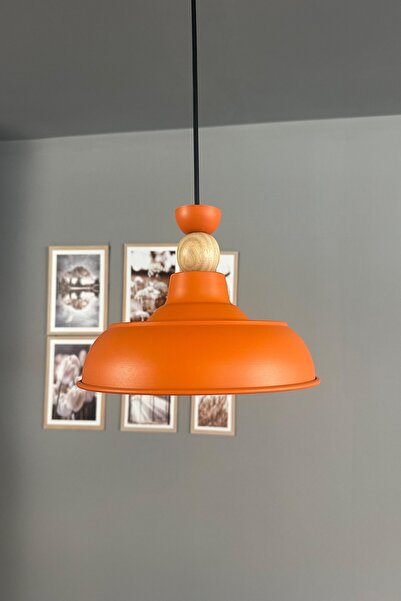 Bamyum Veluna Turuncu Tekli Ahşap Kafa Başlık Avize Retro Sarkıt Ofis Showroom Salon Mutfak Avizeleri