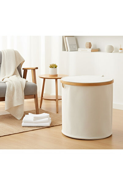 Living سلة فرز الغسيل المصنوعة من الخيزران مع غطاء، سلة غسيل قابلة للطي محمولة مع إطار خشبي