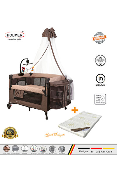 Holmer (YATAK HEDİYELİ) Anne Yanı/Park Yatak Cibinlikli Dönenceli 70x110cm + Yatak Bej
