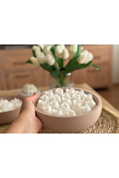 the things home El Yapımı Soya Wax Gül Mum – 20 cm Beton Kase, Doğal, Dekorat...