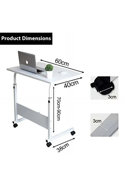 Taimi 2 pieces Side Table with Wheels Adjustable Height Laptop Table , Living Room 60X40CM -White