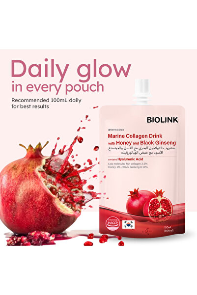 Biolink Marine Collagen Drink 10x100ml – Hyaluronic Acid, Collagen, Black Ginseng & Pomegranate