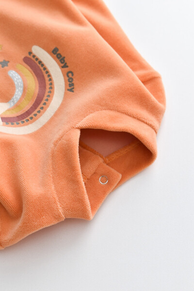 BabyCosy Rainbow long sleeve jumpsuit with booties made of 80% cotton and 20% polyester - Orange, 6-9 months