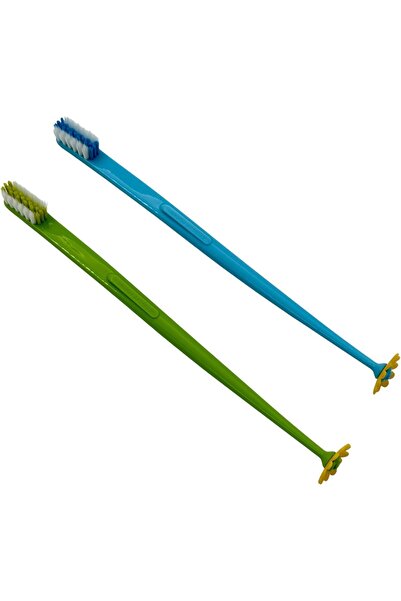 B&D double-sided manual toothbrush, medium nylon bristles, white, pack of 2, 20 cm