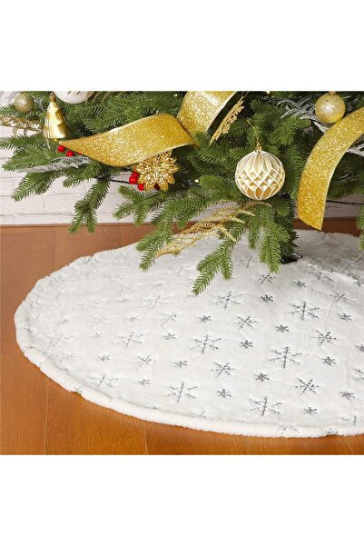 zola Χαλί χριστουγεννιάτικου δέντρου, αφράτο λευκό με ασημένια αστέρια, κούμπωμα με velcro, 90 εκ.