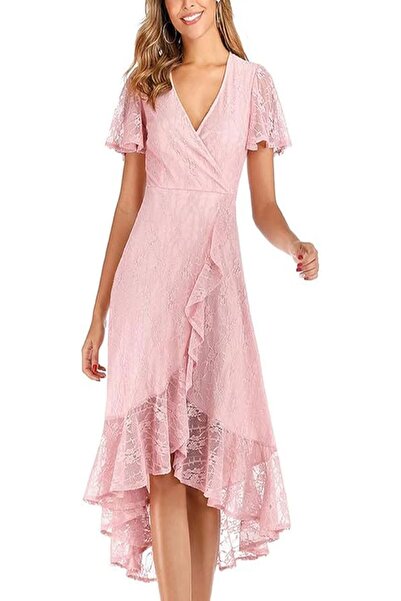 La Orchid Onsoyours Women's Elegant Short Sleeve High-Low Lace Evening Party Dress, XL