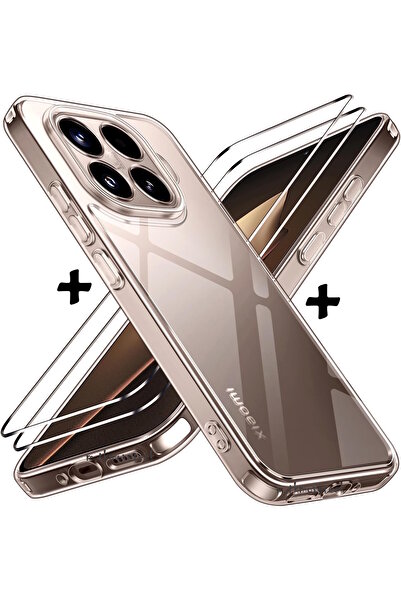 m.tk moveteck Xiaomi Mi 15t Case Camera Protruding Protection Soft Transparent Silicone + Screen Protector Glass Set 2in1