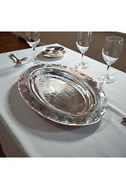 Bakır Center Copper Presentation Plate Large Size 41*29 cm Hammered Presentation Dish Without Lid Serving Boat Plate Thick Copper