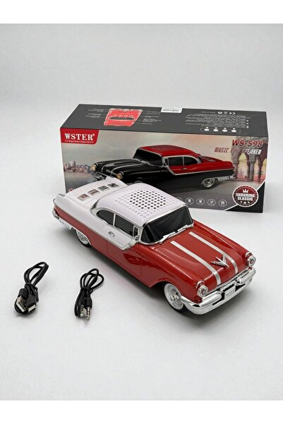 B&D مكبر صوت بلوتوث للسيارة الكلاسيكية، 10 وات، تصميم أحمر وأبيض عتيق، مع كابلات USB