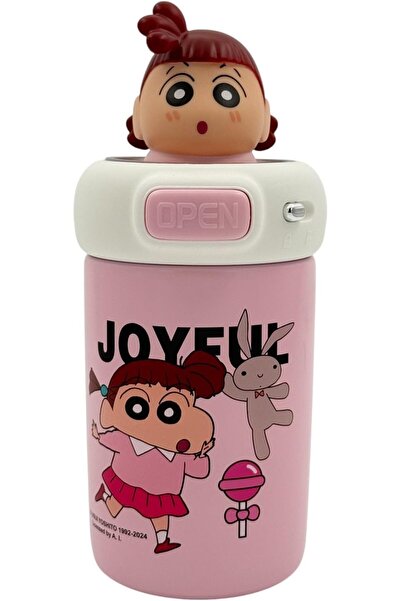 B&D B & D Insulated Vacuum Water Bottle for Kids, Pink, Character Design, One-Touch Lid