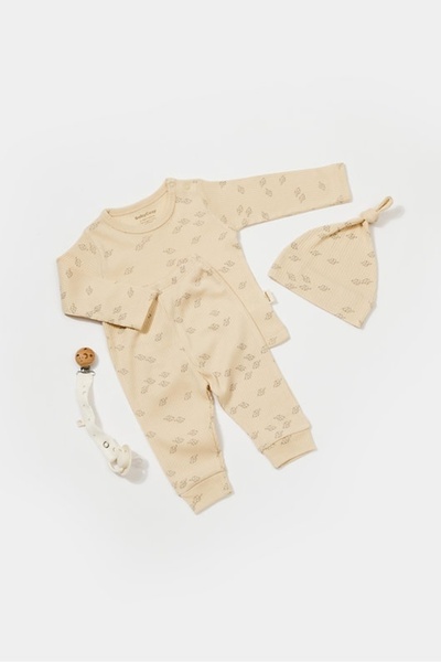 BabyCosy 3-piece set: blouse, pants and hat Printed, BabyCosy, 50% modal+50% cotton, Stone, 3-6 Months