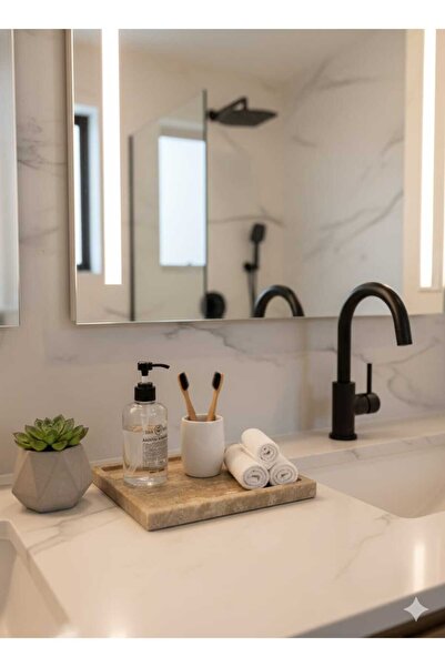 FARALYAHOME Natural Travertine Marble Tray, Bathroom Organizer, Presentation Plate Square Organizer 22X22 cm