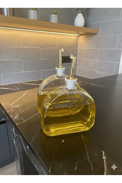 Reoona 2-Piece Oval Glass Oil Pot with Gold Lid Sunflower Oil Olive Oil Sauce Bowl Vinegar Bowl