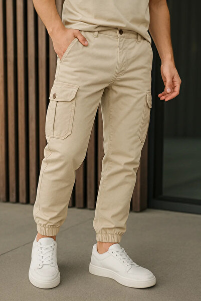 DAMGA JEANS Erkek Yüksek Bel Lastikli Taş Taktik Kargo Pantolon