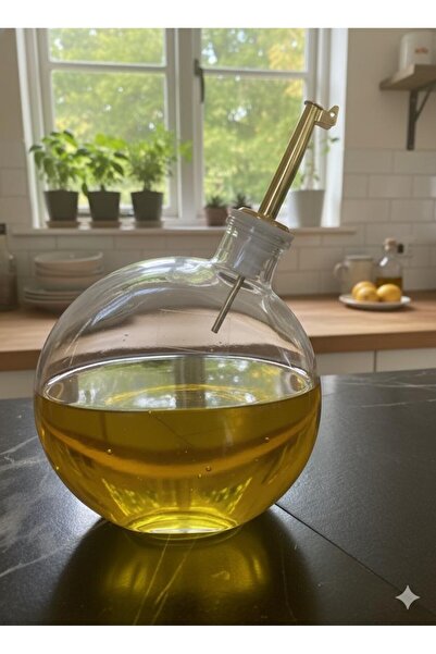 Reoona Curved Design Glass Oil Dispenser with Gold Lid Oil Bottle Leak-Proof Glass Bottle Kitchen Oil Dispenser Vinegar Dispenser