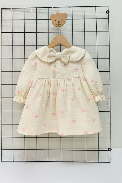 LITTLE STARS BABY - KIDS LUMİA MODEL KALP DESENLİ MÜSLİN KIZ ELBİSE