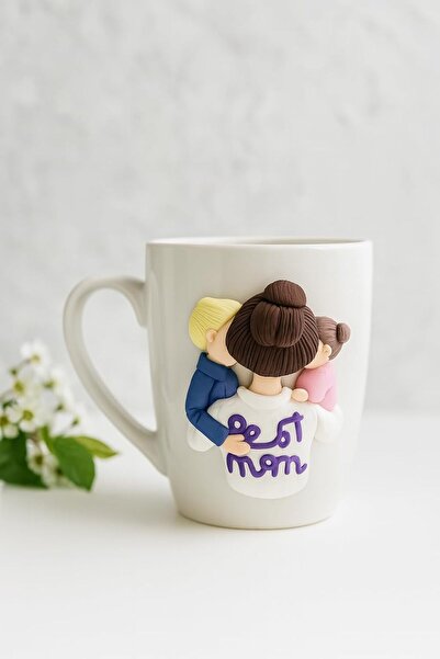 B&D Decorative 3D Polymer Clay Ceramic Coffee Mug, White