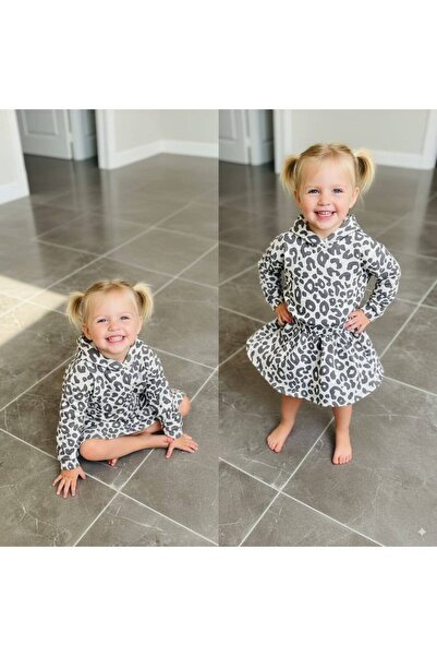 ARBİ kids Female Child Zebra Print Three Yarn Fleece-Lined Winter Skirt Set