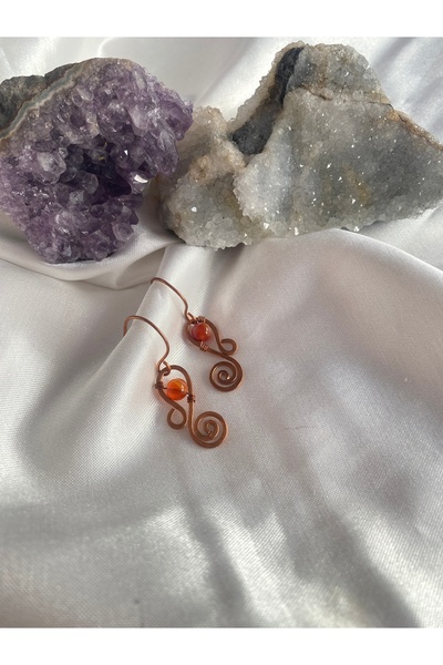 İDE TAKI TASARIMM HAM BAKIRDAN YAPILMIŞ EL YAPIMI DOĞAL TAŞ FİRUZE TAŞLI [şifa ve koruma] KÜPE