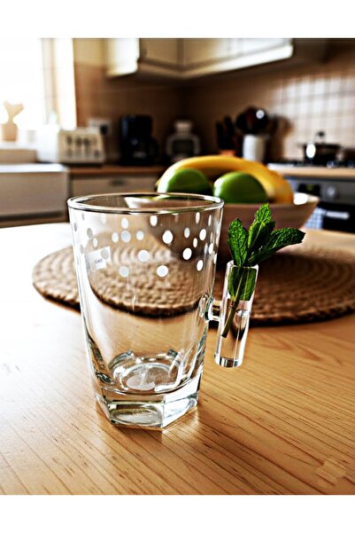 DECOSTYLE Large Tea Cup Dot Crystal Decorated Angled Fully Handcrafted Tea Cup 6 Pieces 200Cc