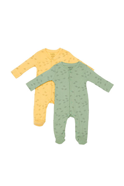 BabyCosy Set of 2 Printed Long Jumpsuits, BabyCosy, 50% Modal+50% Cotton, Lemon/Green 6-9 Months