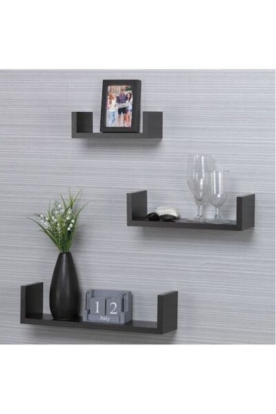 OEM Rafturi Suspendate de Perete, Set 3 buc, Maro Inchis, MDF, cu Montaj Ascu...